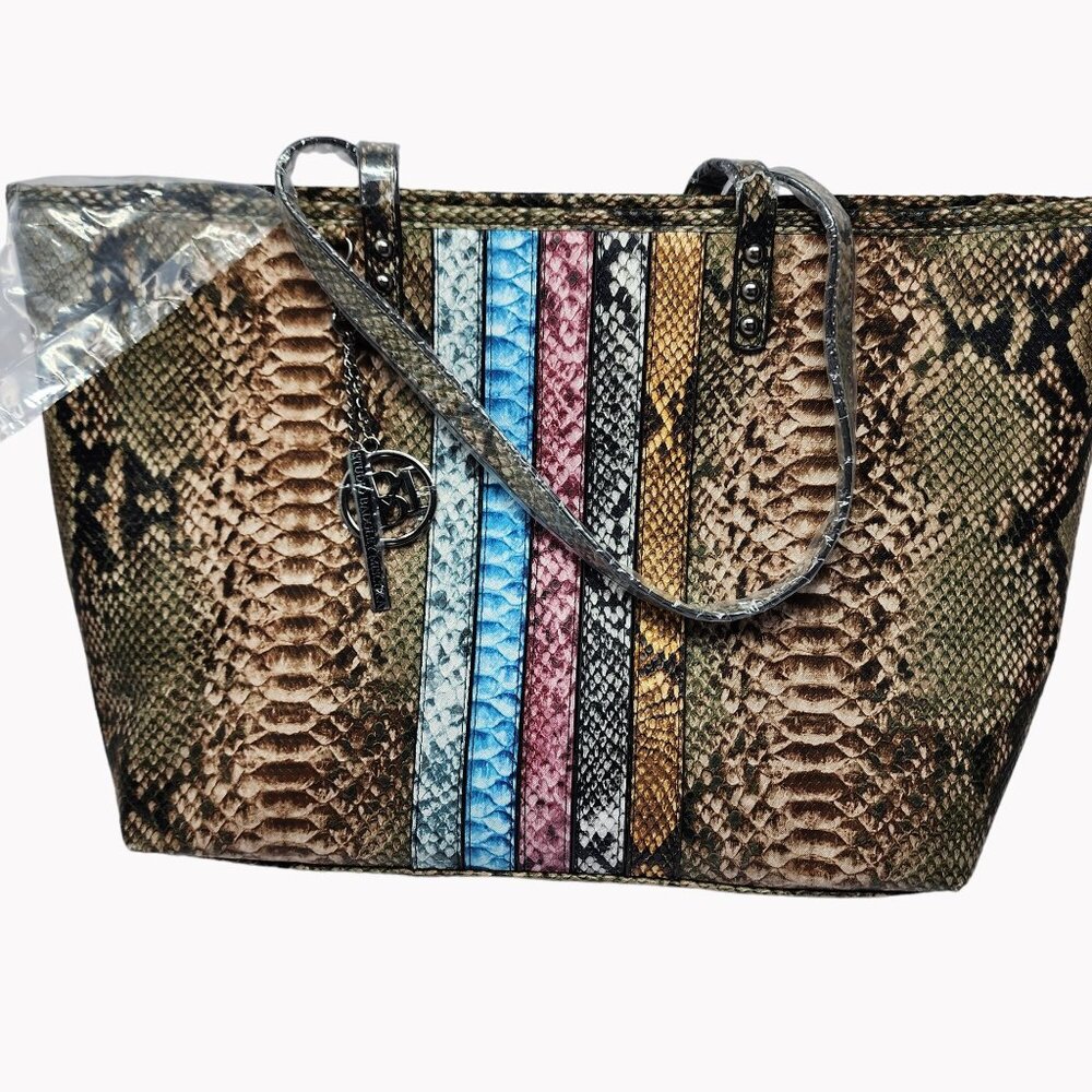 Badgley Mischka Studio Vegan Leather Tote Snake Print Mixed Colors MSRP $129